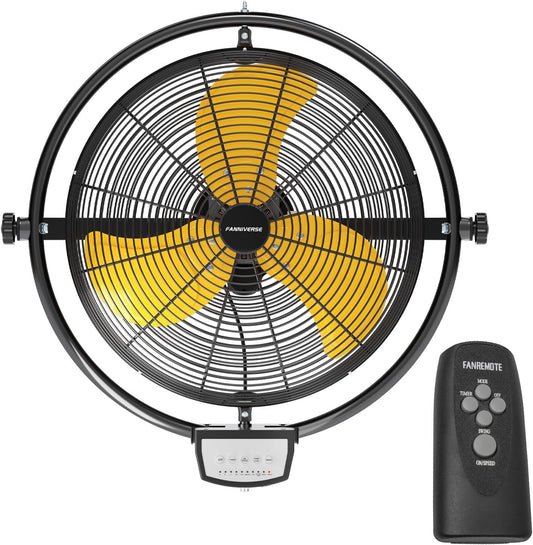 20 Inch 5200 CFM Wall Metal Fan Pro Series Remote Control, High Velocity Wall Mount Fans for Commercial, Residential, Warehouse, Covered Patio, Shop, Garage, Barn 3 Speed UL Safety Listed