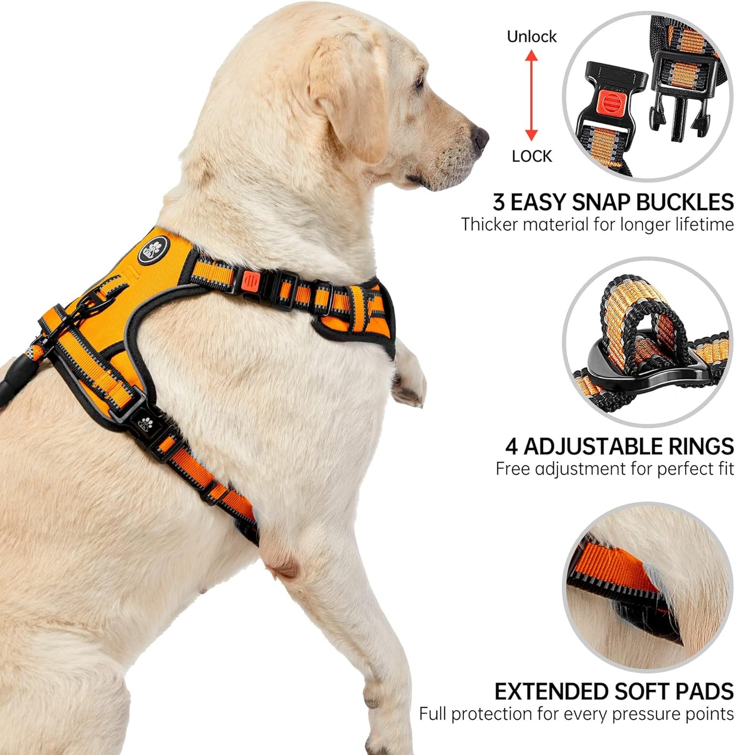 NESTROAD No Pull Dog Harness,Adjustable Oxford Dog Vest Harness with Leash,Reflective No-Choke Pet Harness with Easy Control Soft Handle for Large Dogs(Large,Orange)