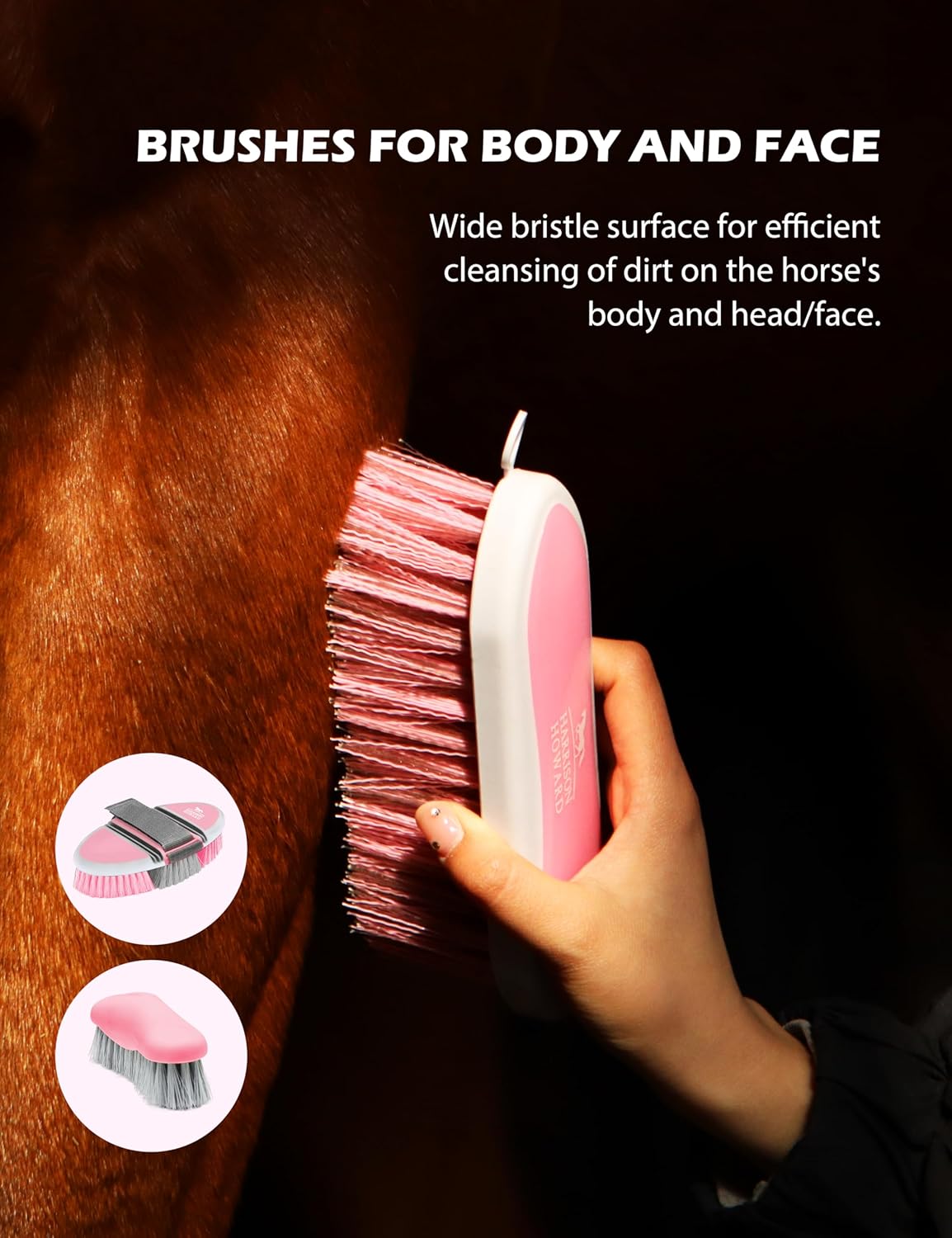 Harrison Howard Horse Grooming Kit 11-Piece Equine Care Series Horse Brush Sets with Organizer Tote Bag Tack Room Supplies Shedding Grooming Massaging Tools Pink Brushstroke Ponies