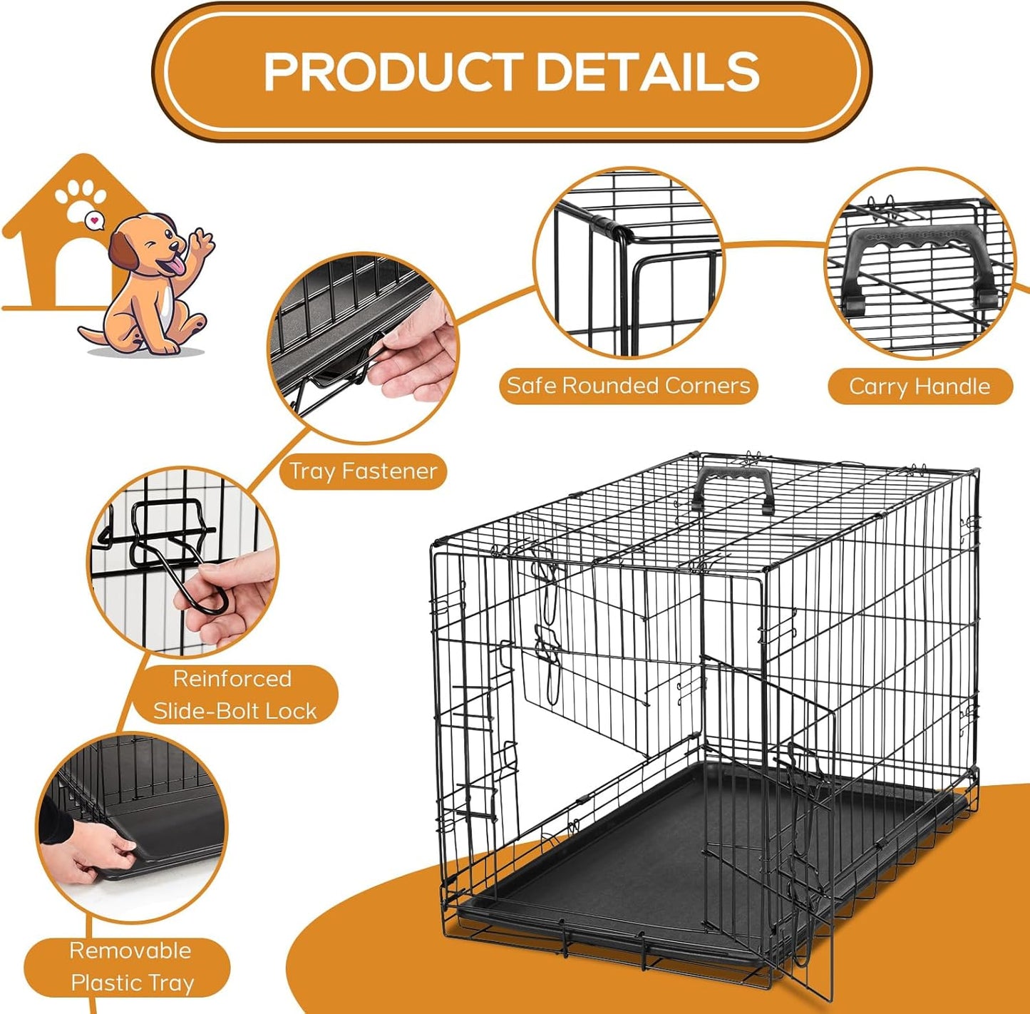 48 Inch Dog Crate Dog Cage for Extra Large Dogs with Divider Panel, Metal Cages with Double Door, Leak-Proof Pan Tray, Folding Portable for Indoor Outdoor Travel