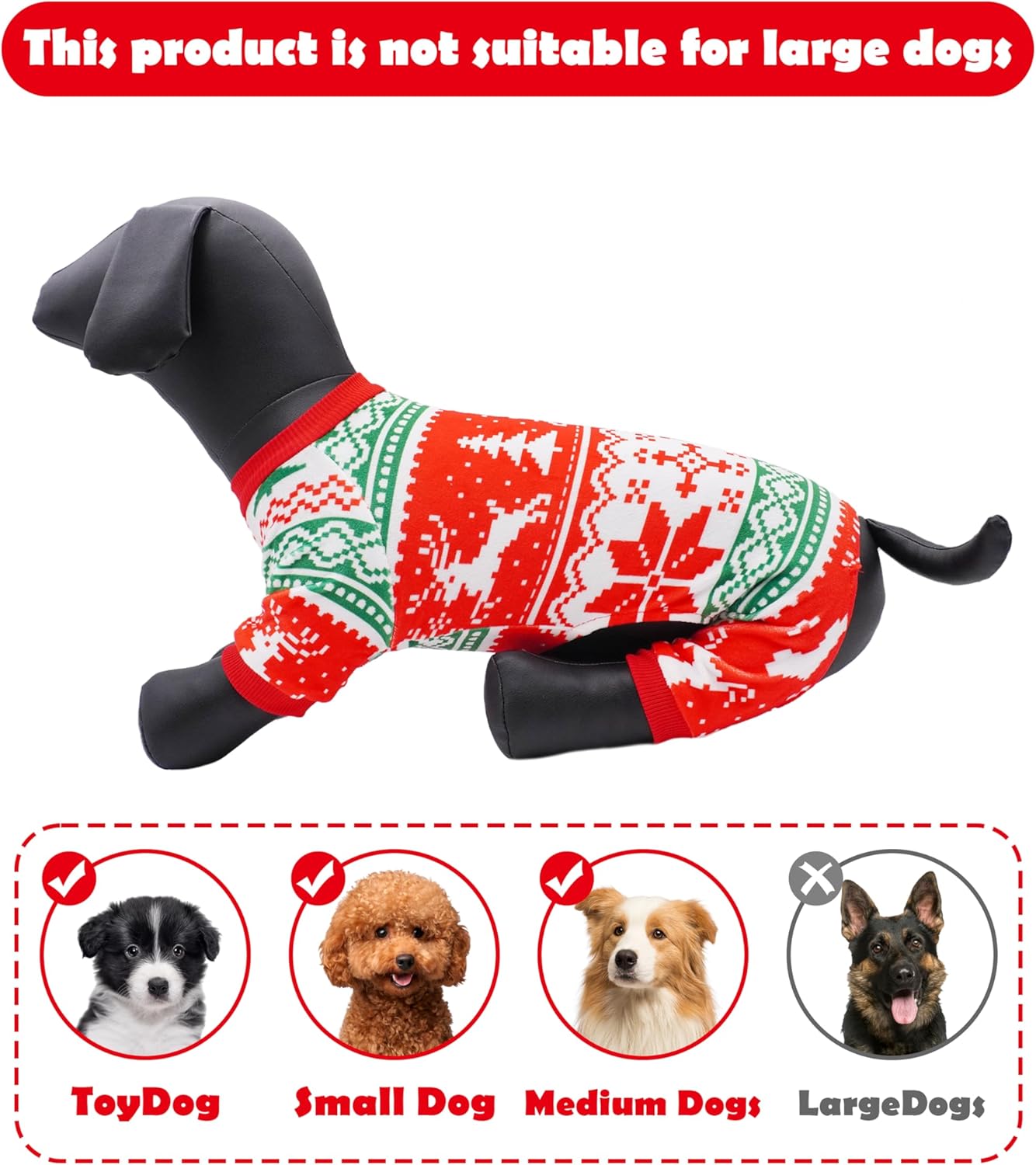PET SHOW 4 Pack Christmas Small Dog Pajamas Holiday Dog Clothes for Medium Dogs Girl Boy Soft Stretchy PJs Xmas Jumpsuit Puppy Cats Onesies Red Green Outfits with Sleeve Pets Dachshund Costume M