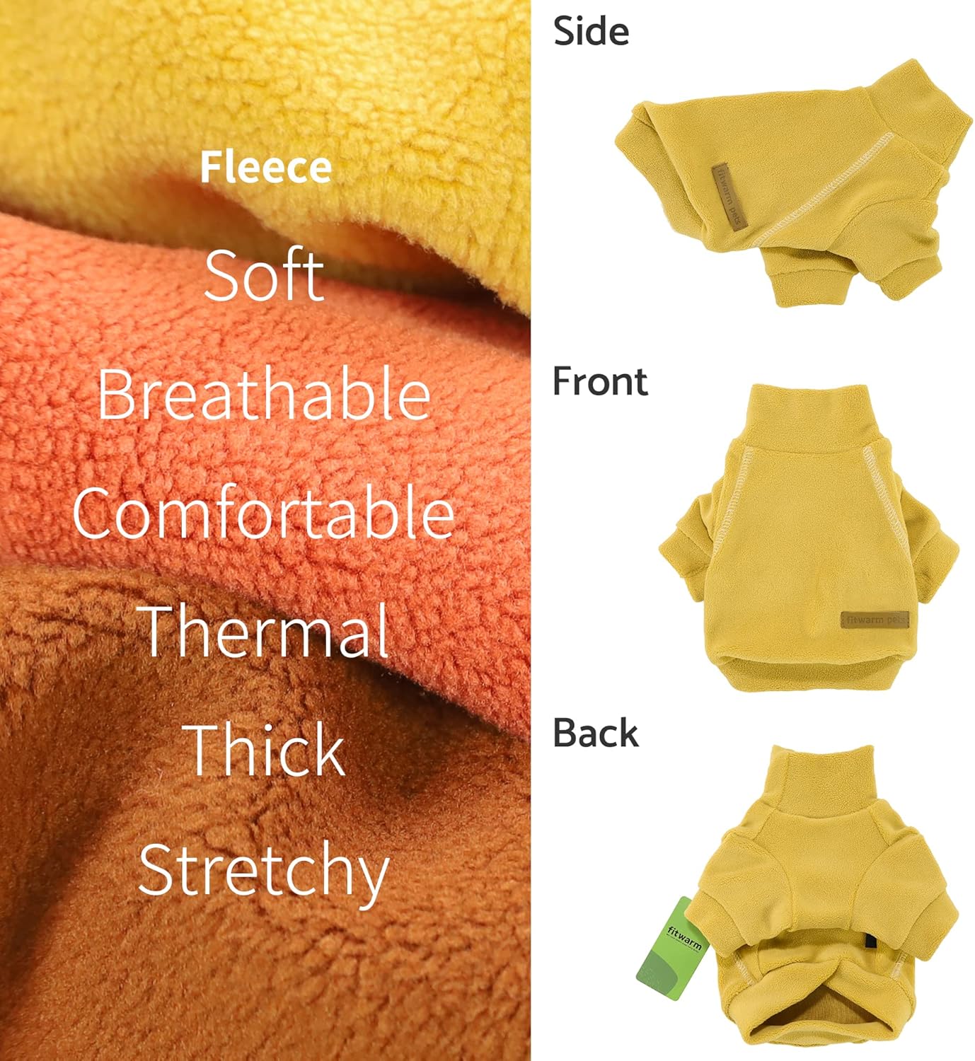 Fitwarm 3 Pack Classic Fleece Dog Sweater, Turtleneck Dog Sweatshirt, Winter Clothes for Small Dogs Boy Girl, Pet Pullover Jumper, Cat Apparel, Orange, Yellow, Coffee, XXL