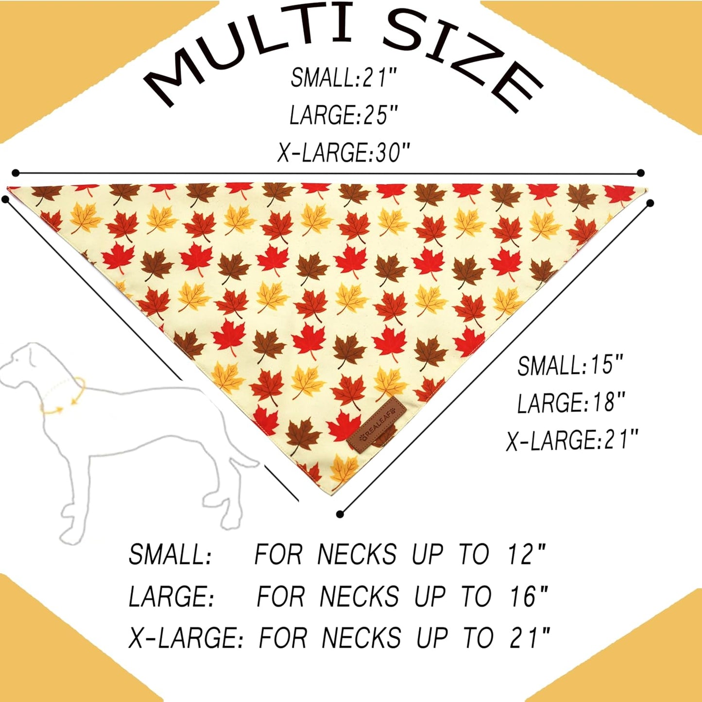 Realeaf Fall Dog Bandanas 2 Pack, Orange Pumpkin and Leaf Print Pet Scarf for Boy and Girl, Premium Durable Fabric, Holiday Bandana for Large and X-Large Dogs (X-Large)