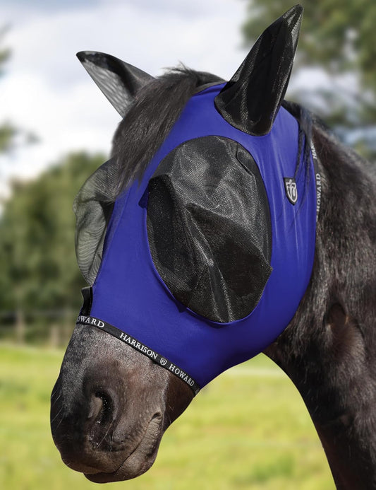 Harrison Howard Horse Fly Mask with Forelock Opening Stretch Breathable and Comfortable for Horses UV -Protection Navy L