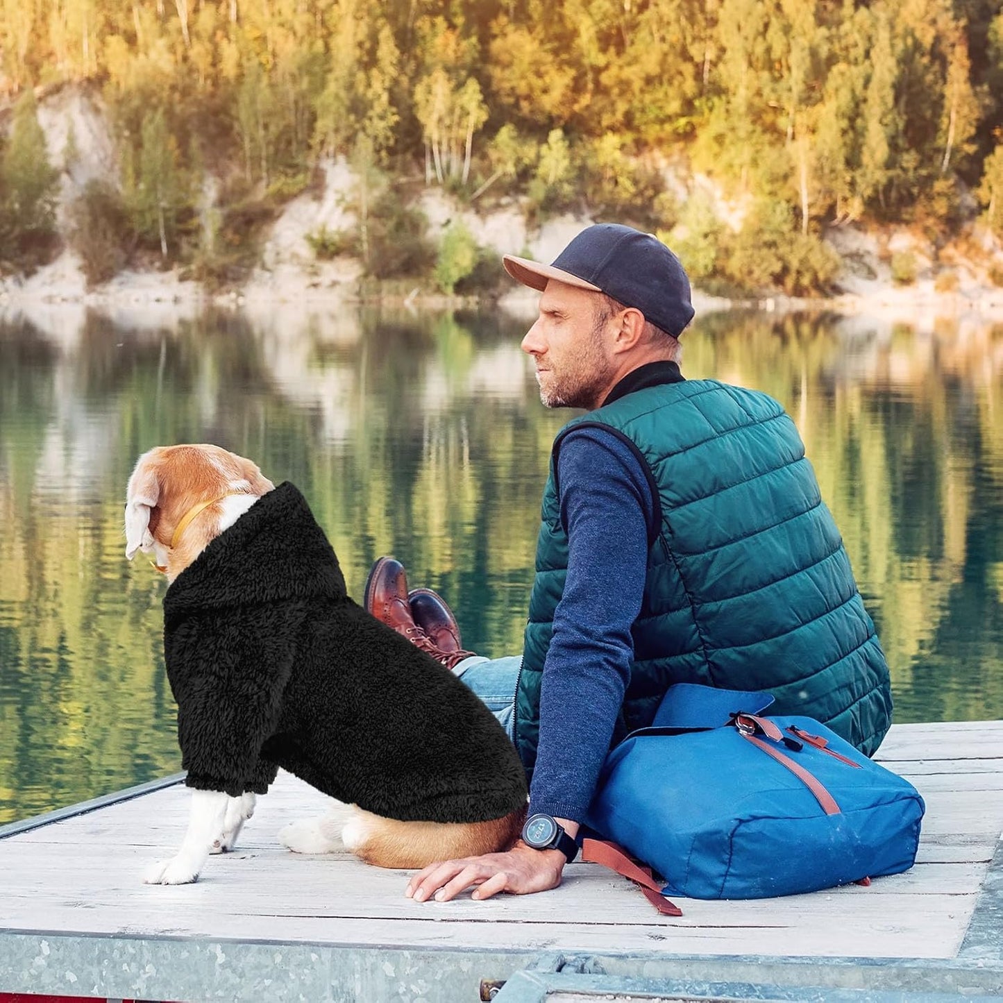 Fuzzy Dog Sweaters for Medium Dogs Dog Hoodie Soft Double-Sided Plush Fleece Pet Sweater Clothes Coats Pet Hoodie Sherpa Hooded Sweatshirt(Black-M)