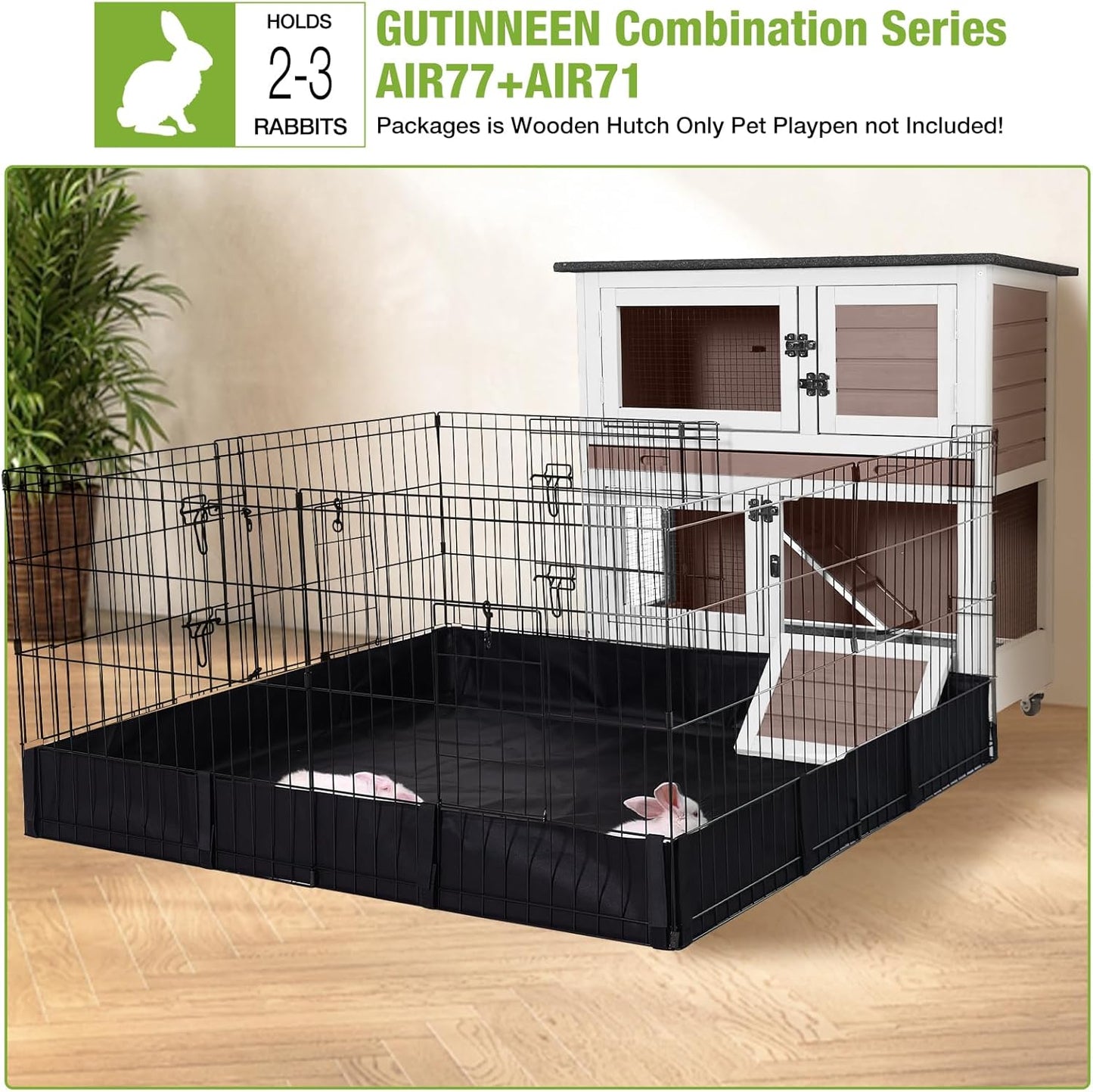 GUTINNEEN Rabbit Hutch Indoor Mobile Outdoor Bunny Cage with Openable Middle Door, Two Story Guinea Pig Cage with Wheels, 36" L x 17.7" W x 36.4" H