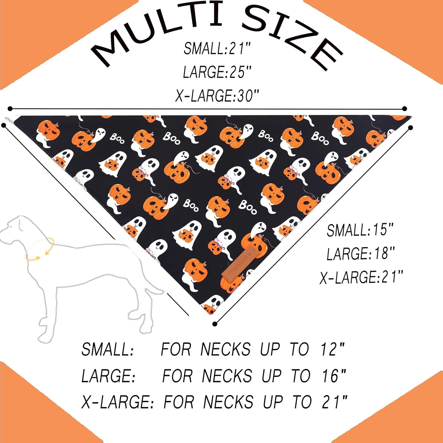 Realeaf Halloween Dog Bandanas 2 Pack, Reversible Orange Pumpkin Pet Scarf for Boy and Girl, Premium Durable Fabric, Holiday Bandana for Small Medium Large and Extra Large Dogs (Large)