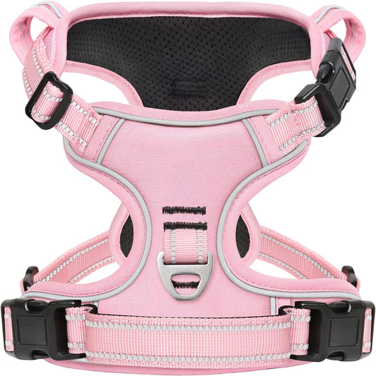 Timos Dog Harness, 3 Snap Buckles No-Pull Soft Padded Dog Vest with 2 Metal Leash Clips, Adjustable Reflective No Choke Pet Harness with Easy Control Handle for X-Small Dogs,Pale Pink,XS