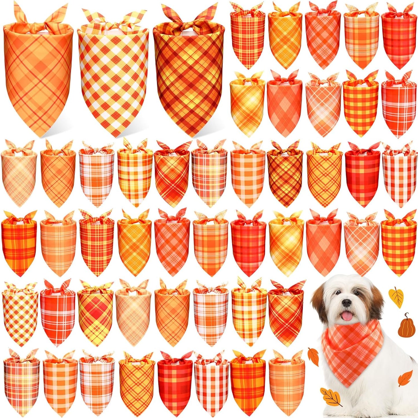 Abbylike 50 Pcs Fall Plaid Dog Bandanas Bulk Thanksgiving Bandanas for Dogs Triangle Kerchief Bib Scarf for Pets Autumn Costume Photo Props Accessories Pet Shops, 25 Styles (19.7 x 13.8 x 13.8)