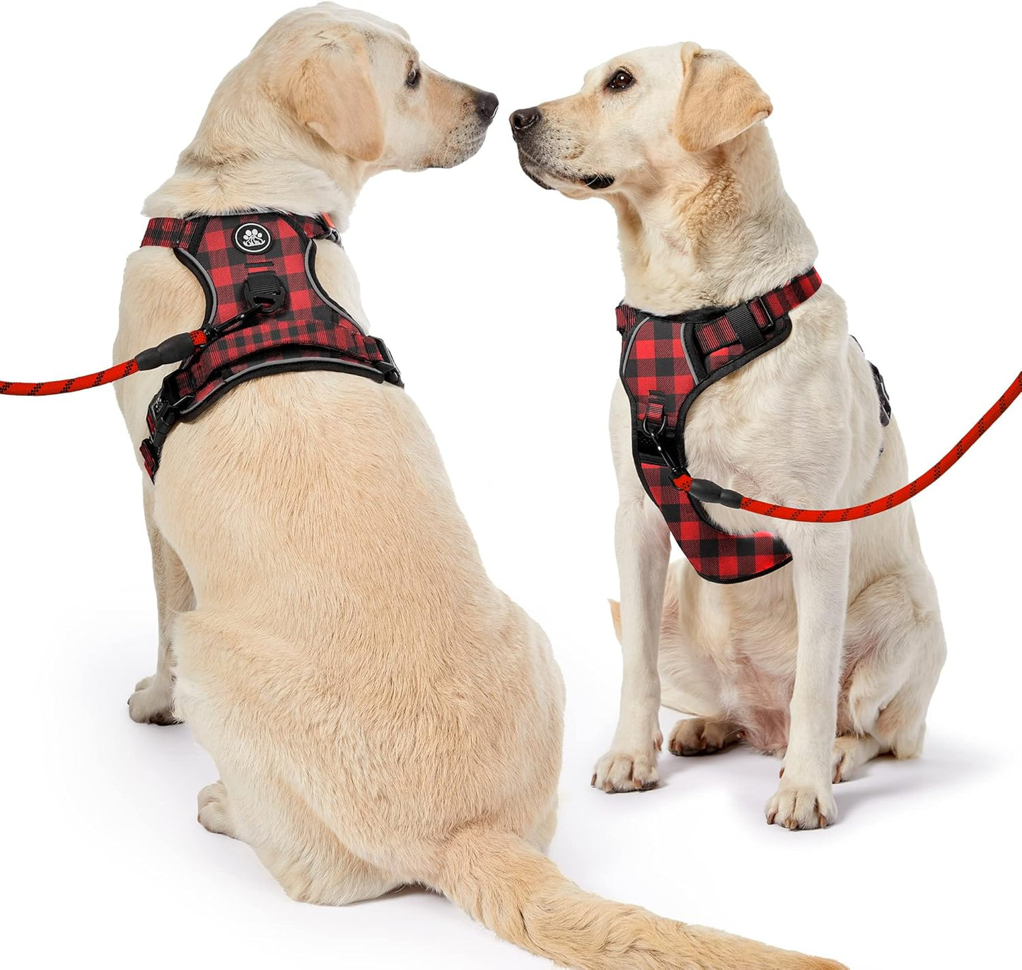 NESTROAD No Pull Dog Harness with Leash, Reflective No Choke Pet Vest Harness,Adjustable Soft Padded Dog Harness with Easy Control Handle for Large Dogs(Checkered Red,X-Large)