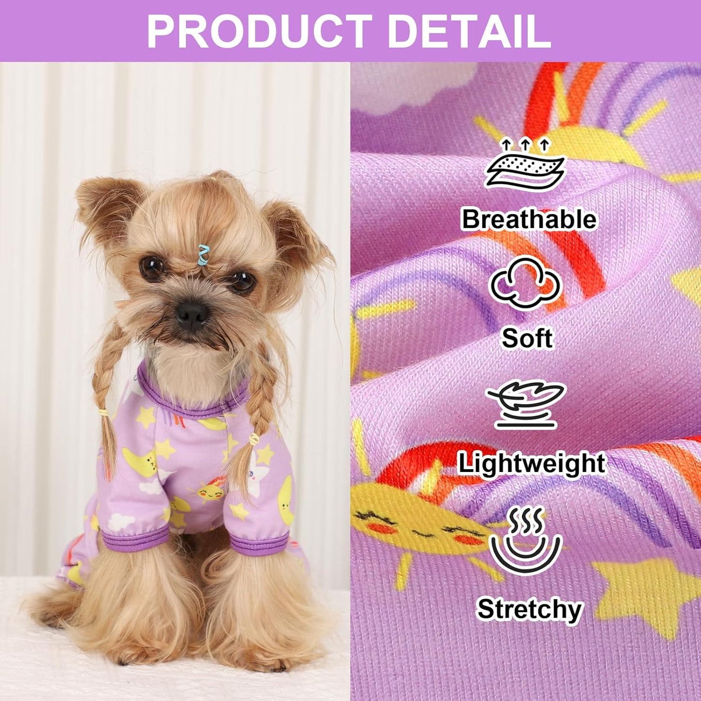 Dog Pajamas Pjs Dog Clothes for Small Dogs Girl - Boy - Small Size Dogs, Soft Stretchy Puppy Clothes Doggie Onesies Cat Pet Jammies Outfit for Chihuahua, Yorkie, Star Purple, S