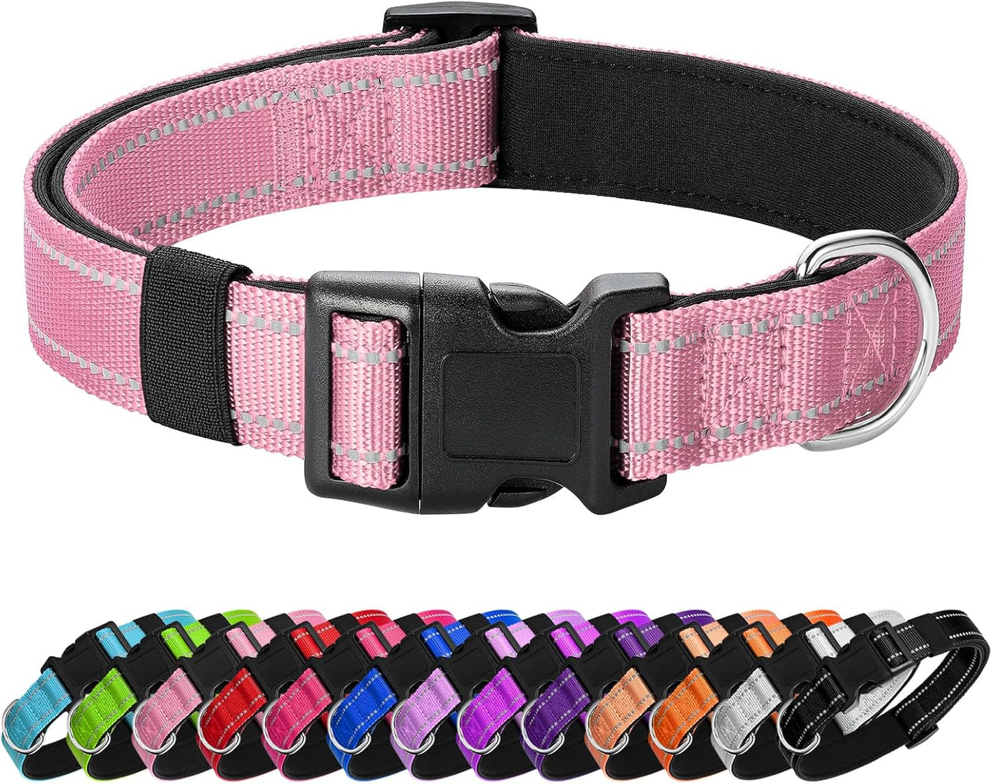 Reflective Dog Collar Padded with Soft Neoprene Breathable Quick Release Basic Dog Collars for Large Dogs Pink Girl
