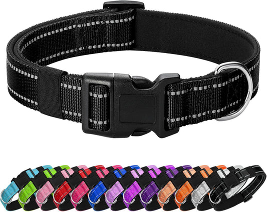 Reflective Dog Collar Padded with Soft Neoprene Breathable Quick Release Basic Dog Collars for Large Dogs Black Boy Girl