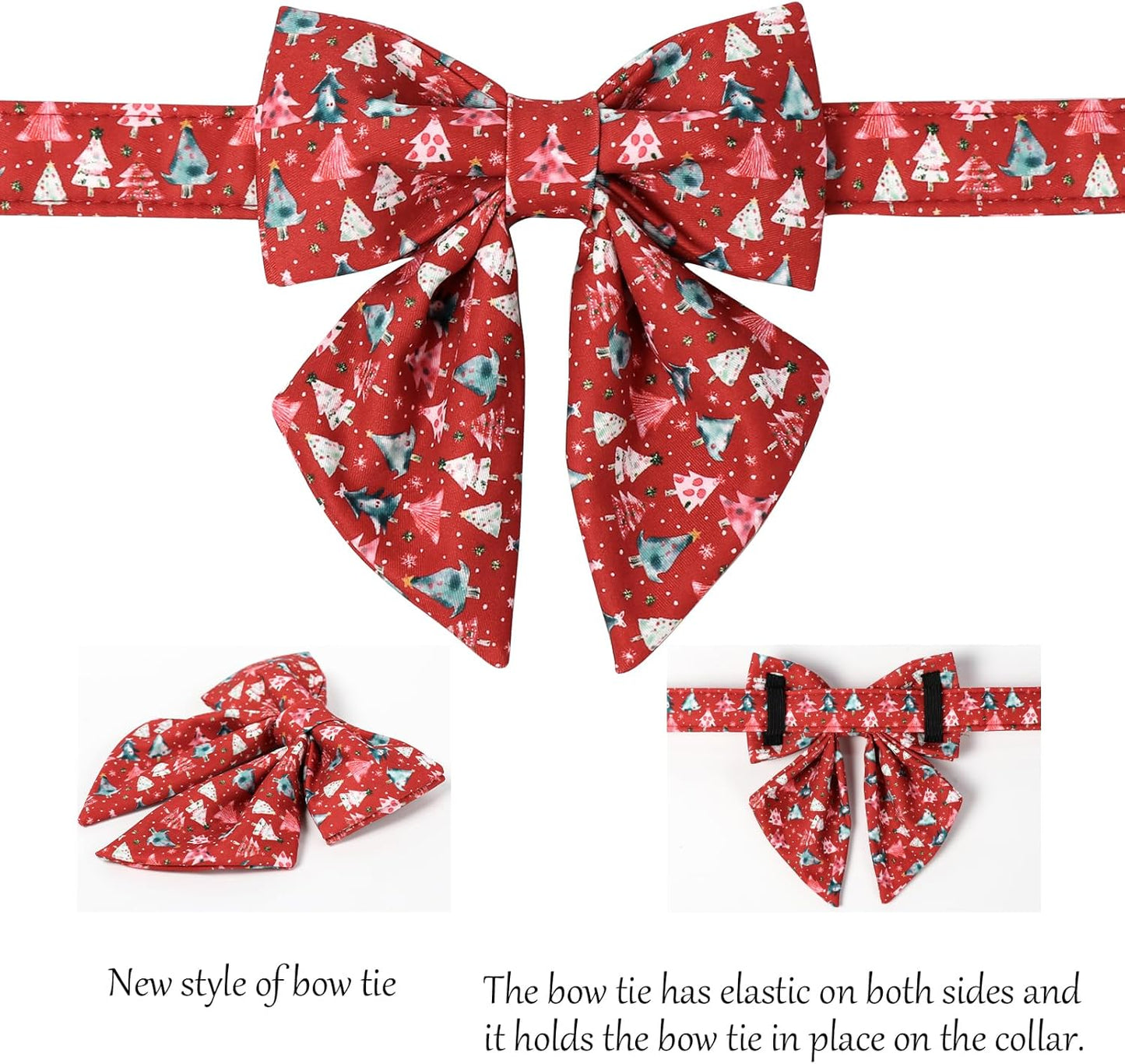 Lionet Paws Christmas Dog Collar with Sailor Bow, Cute Christmas Tree Red Dog Collar Bow Tie for Puppies and Cats, XS, Neck 8-12 inches