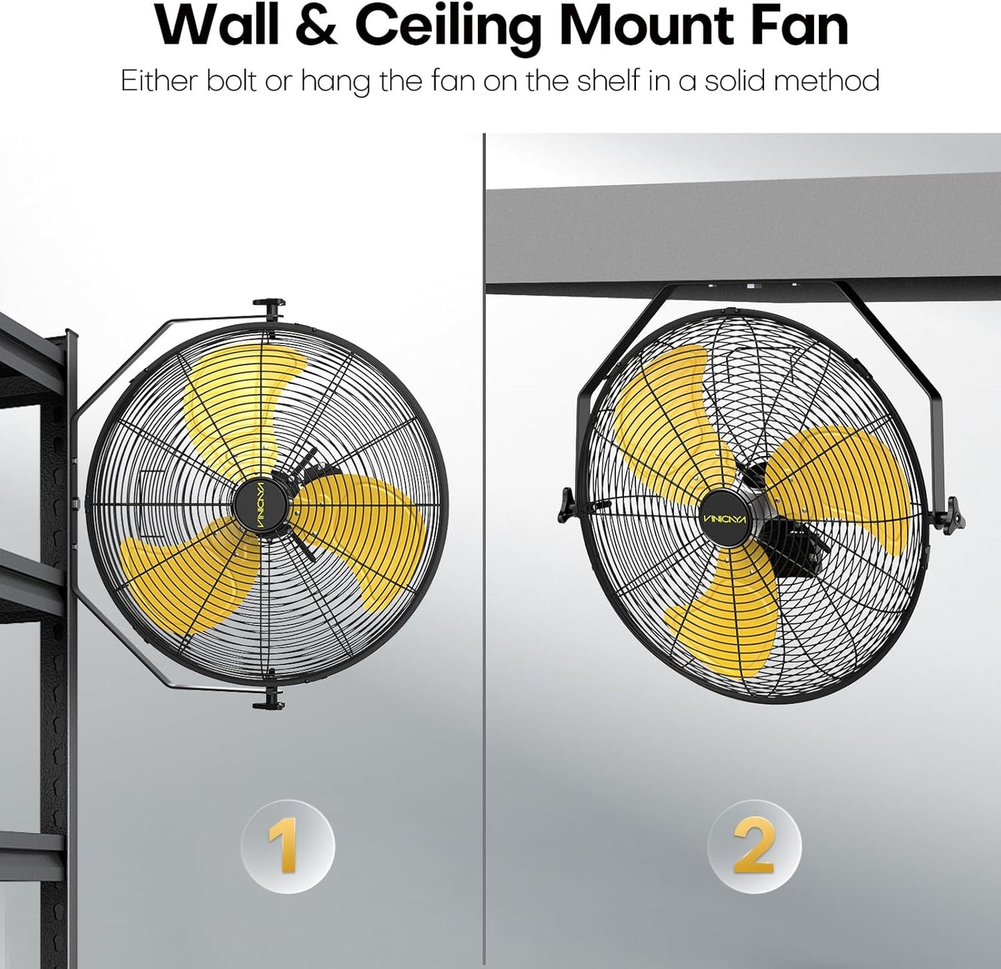 20 Inch Industrial Wall Mount Fan, 5200 CFM Industrial Metal Wall Fans with Poweful Motor, 3 Speed, Heavy Duty Construction Indoor for Warehouse, Workshops, and Garage, UL Listed