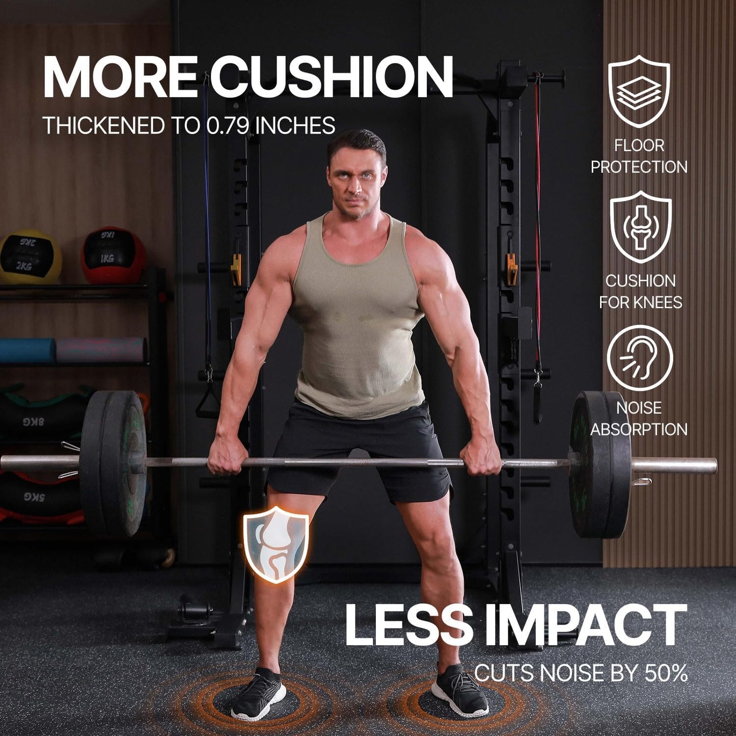 AIRHOP 0.79in Thick 24 Sq Ft Exercise Equipment Mats, 6 Tiles Upgraded Rubber Top with High Density EVA Foam, Large Interlocking Puzzle Gym Flooring for Home Gym, Heavy Weight Workout,Black & Blue