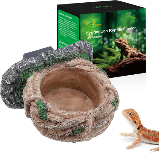 Magnetic Reptile Feeding Ledge, Gecko Feeder Ledge with One Piece Cup, Hollow Vine Food Dish, Reptile Water Bowl for Bearded Dragon Lizard Snake