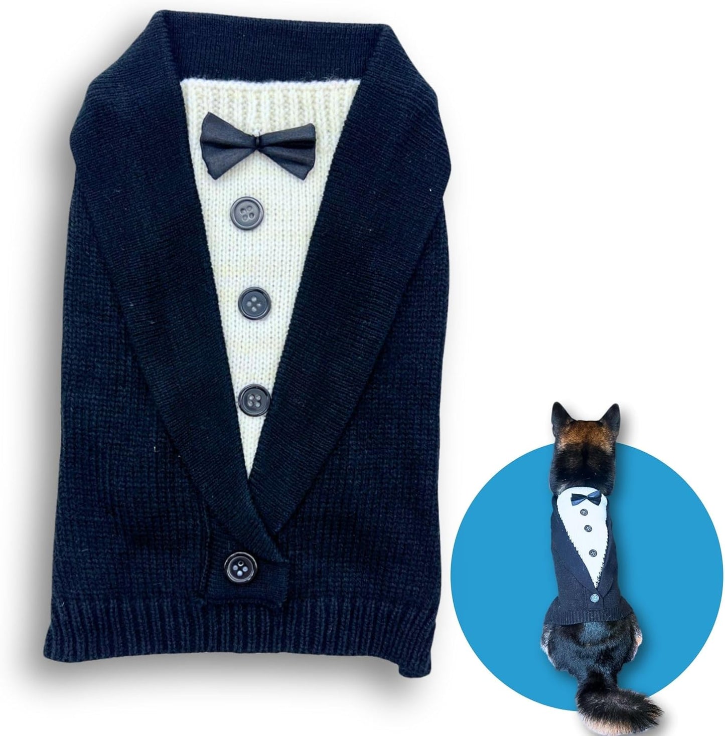 Cute Sweater for Dogs and Cats Soft Flannel Pet Outfit Warm and Cozy Animal Hoodie Small to Large Pet Clothes for Halloween Parties and Everyday Wear (Medium, Black Bowtie)