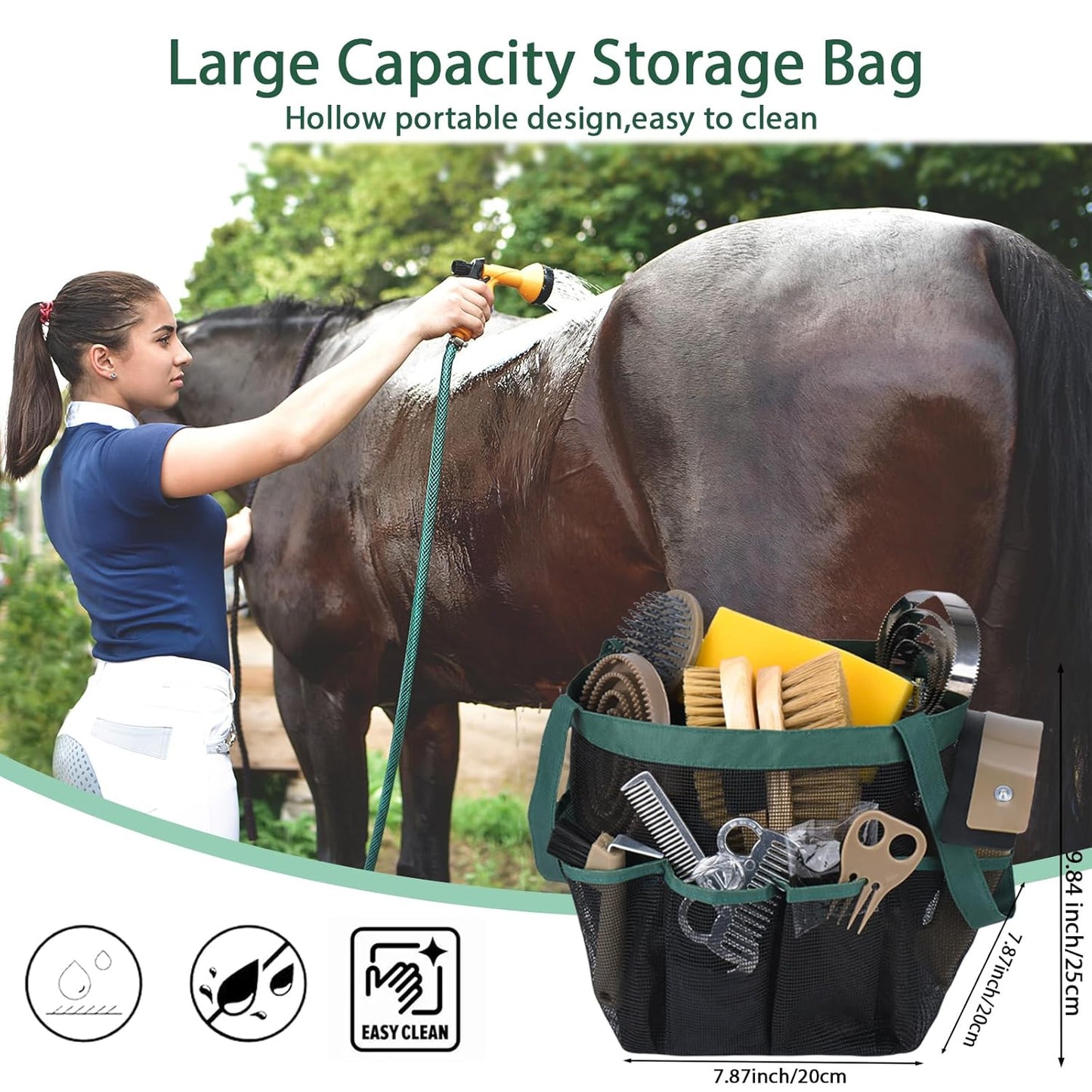 Horse Grooming Kit 13 Piece, Horse Brushes for Grooming Supplies Set with Organizer Bag, Horse Brush & Curry Comb for Effective Cleaning, Gift for Horses Riders Beginners