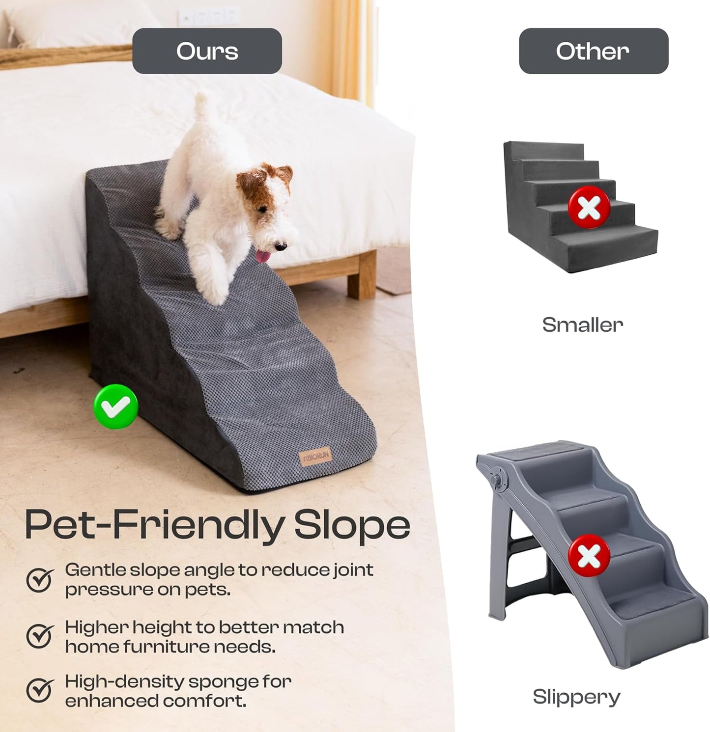 5-Step Curved Dog Stairs for High Beds Up to 30", Non-Slip Foam Pet Ramp for Large Dogs and Cats, Washable Cover, Soft Climbing Steps for Couch & Sofa