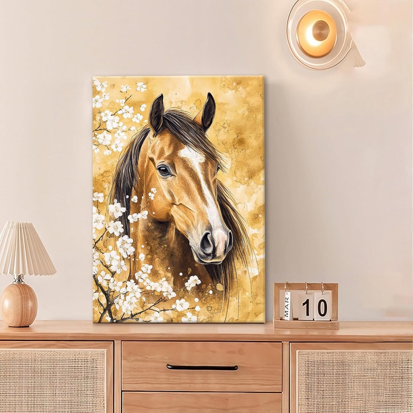 Horse Wall Art Canvas Rustic Horse Wall Decor Prints Framed Painting Farmhouse Flower Pictures Gifts Artwork for Bathroom Living Dining 16"x24"