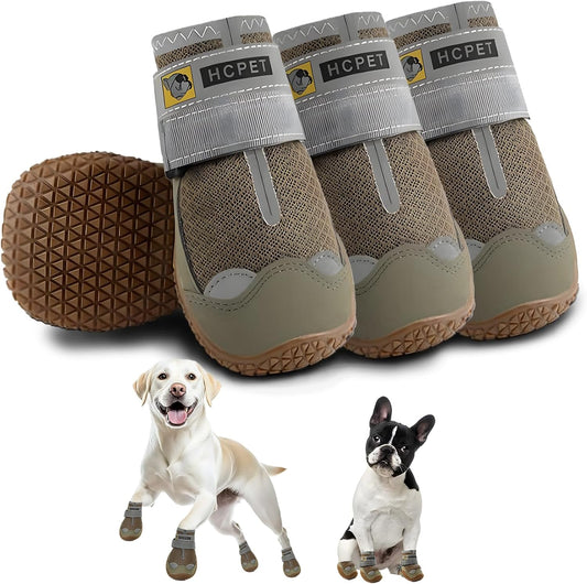 Hcpet Dog Shoes for Large Dogs, Breathable Dog Booties for Small Medium Dogs, Anti-Slip Dog Boots & Paw Protectors for Hot Pavement Winter Snow Hiking with Reflective Straps Army Green Size 8