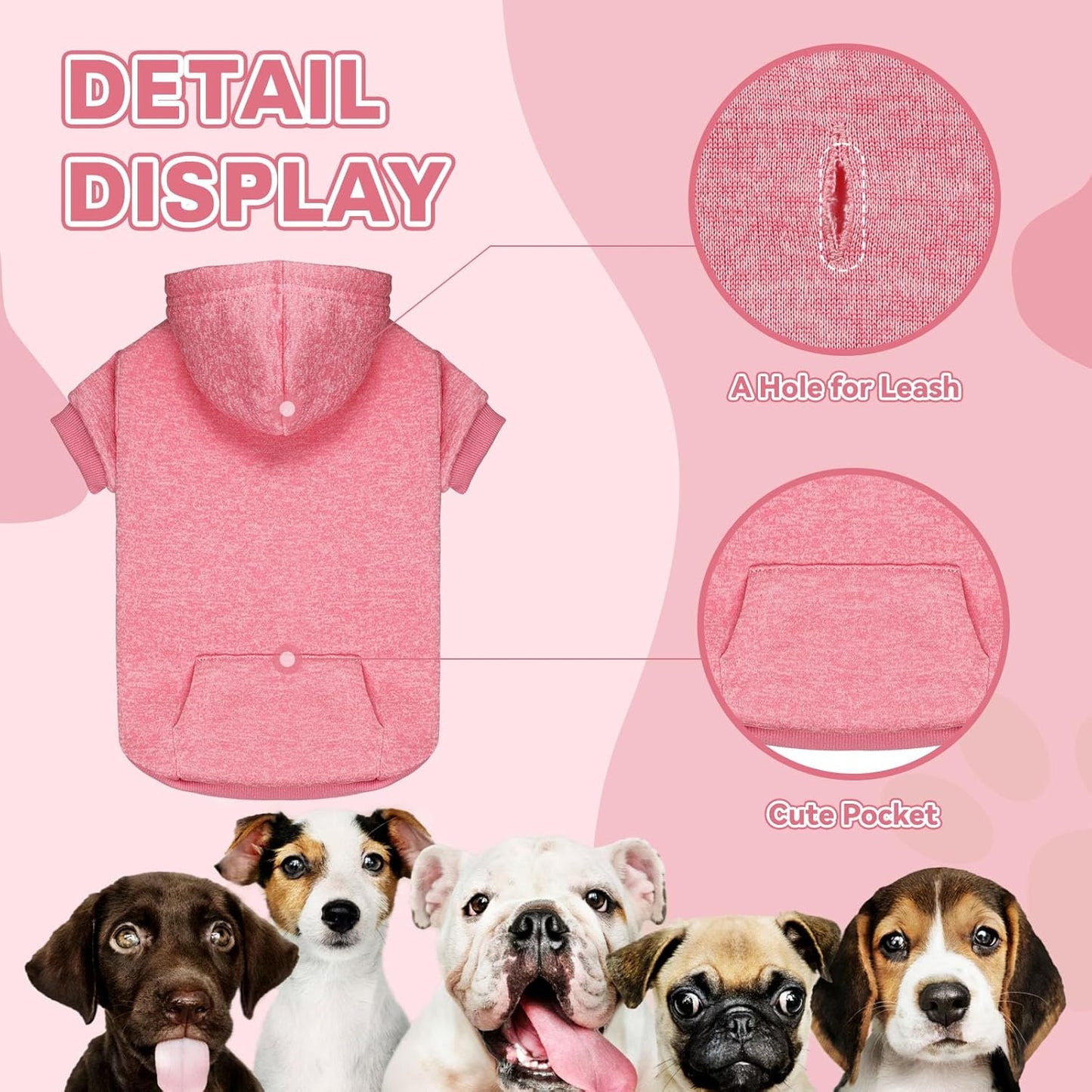 Dog Sweaters for Medium Dogs Dog Hoodie Fleece Sweater Soft Clothes Sweatshirt with Pocket Hoodie for Medium Dogs(Pink&M)