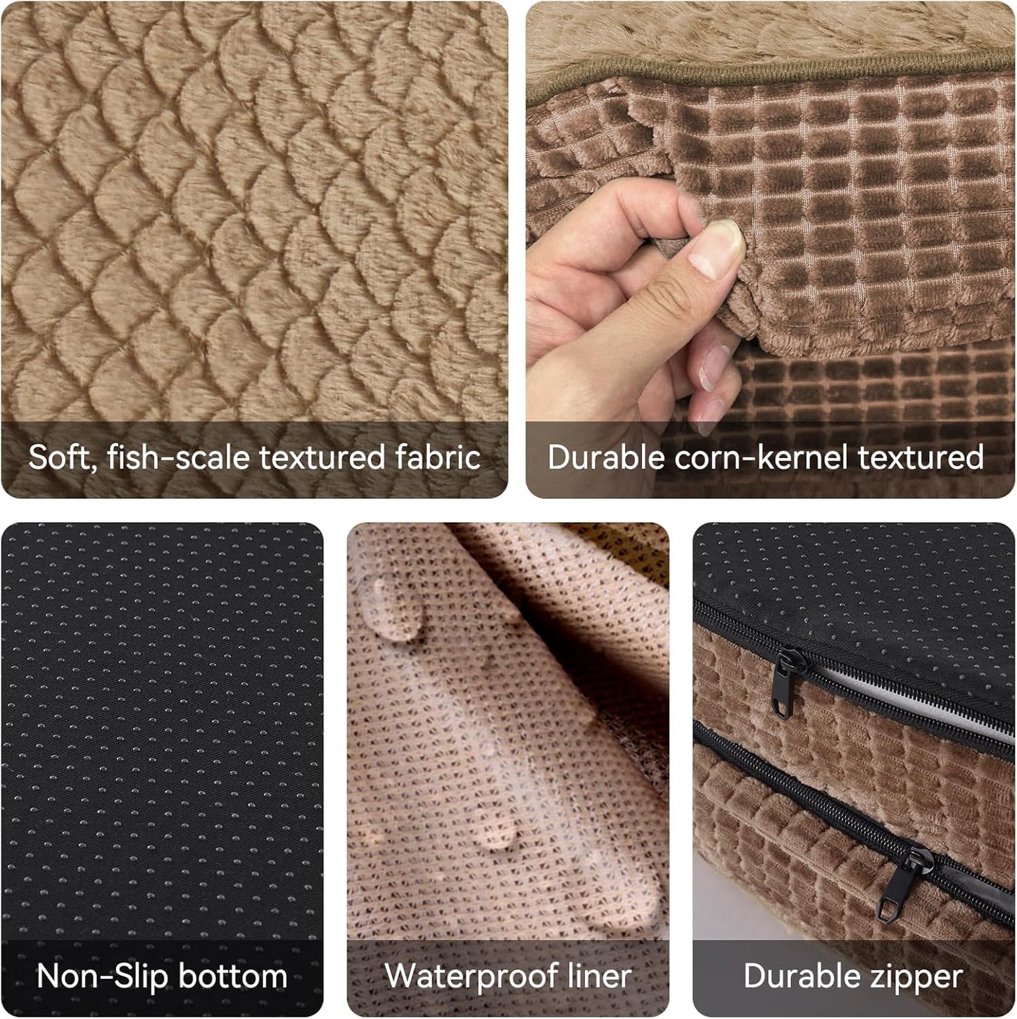 JOEJOY Orthopedic Dog Bed for Extra Large Dogs, Egg-Crate Memory Foam Pet Bed with Bolster Sides, Waterproof Lining, Removable Washable Cover & Non-Slip Bottom, Brown