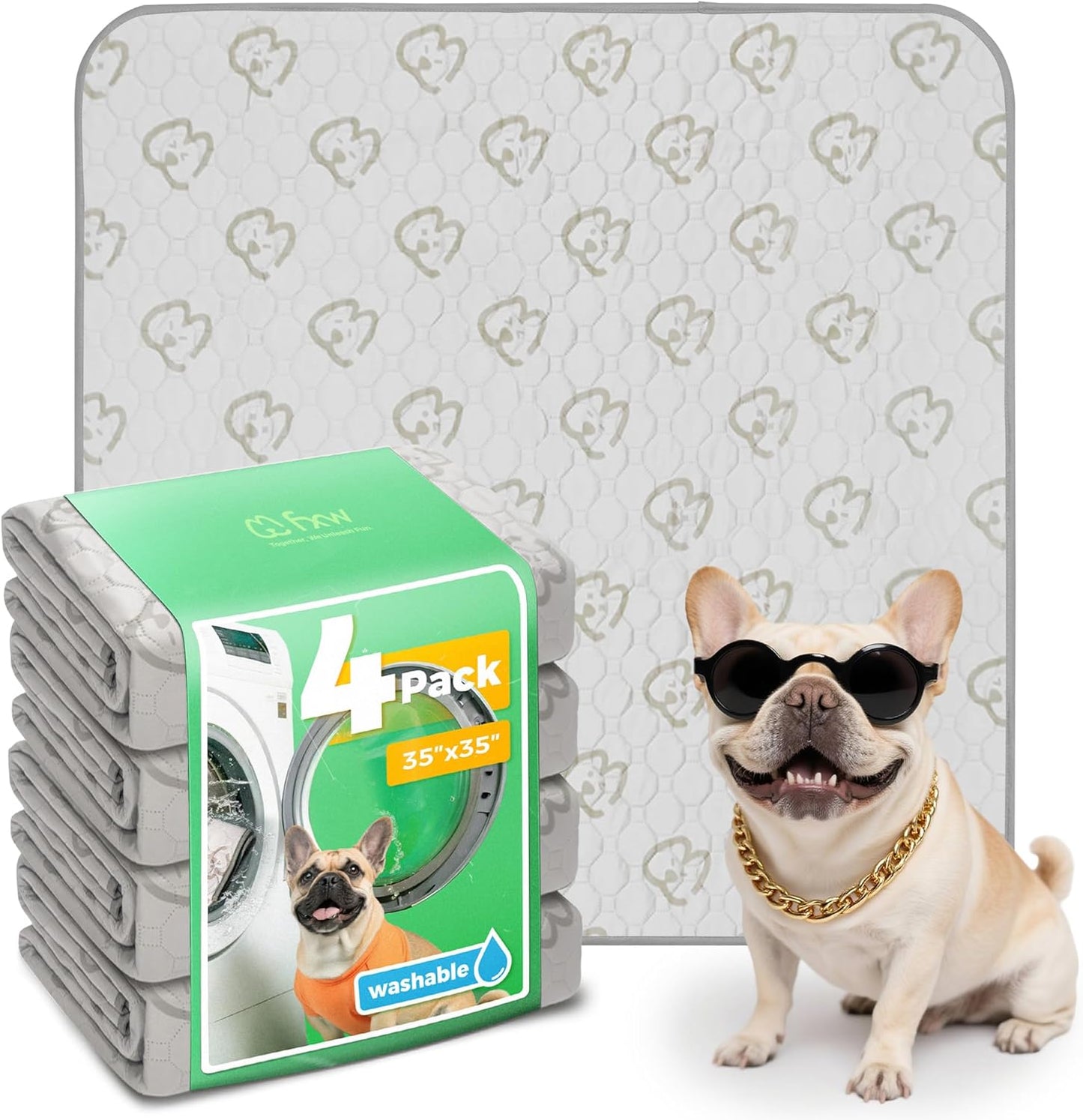 FXW Washable Pee Pads for Dogs, Puppy Pads with Super Absorbent, Specifically Designed for Potty Training, 35" Square, Khaki, 4 Packs