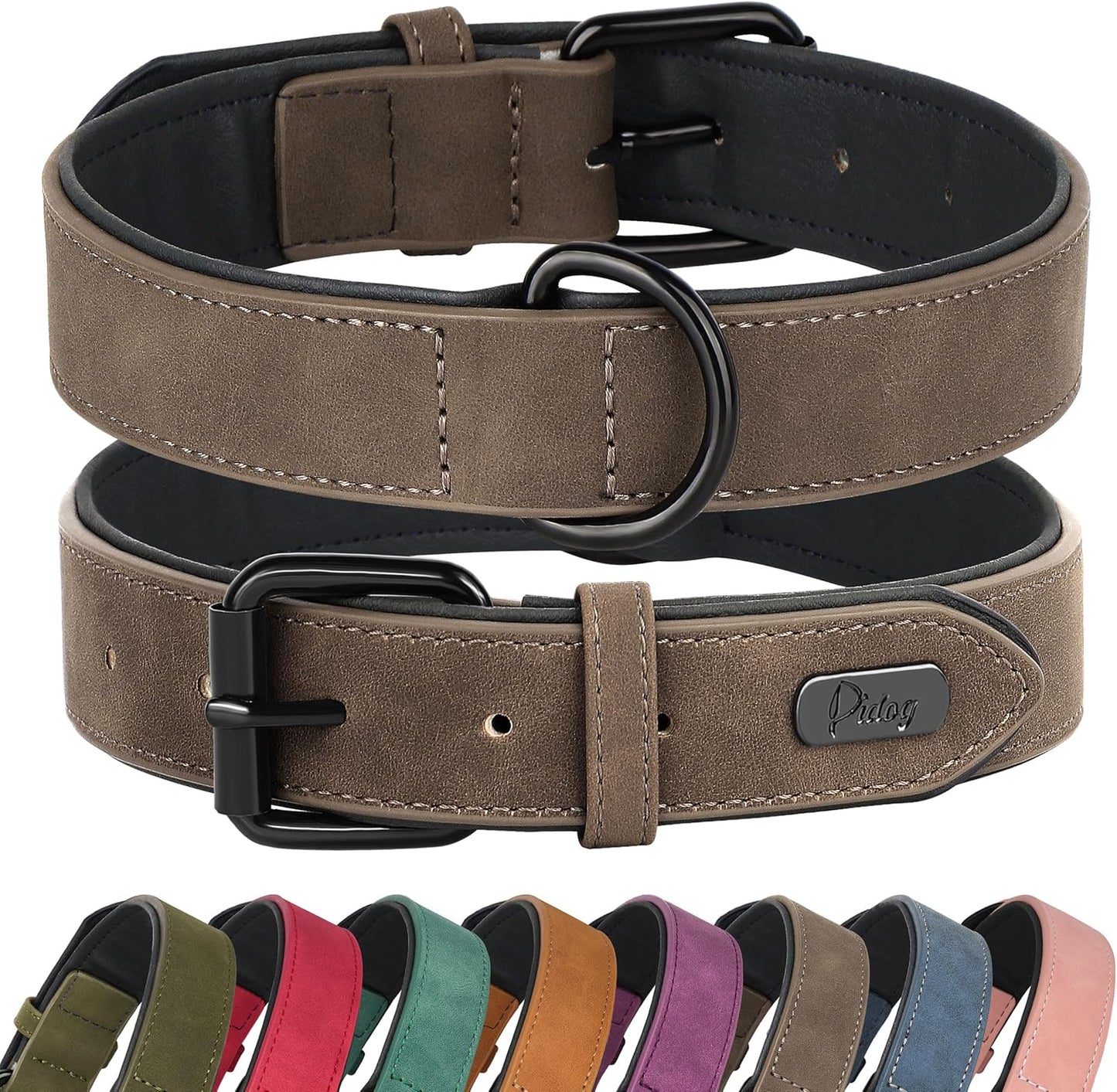 Didog Soft Padded PU Leather Dog Collar, Breathable and Adjustable Dog Collars for Medium Dogs, Comfortable for Daily Walk, Brown, L Fit Neck 13-17"(22-44 lbs)