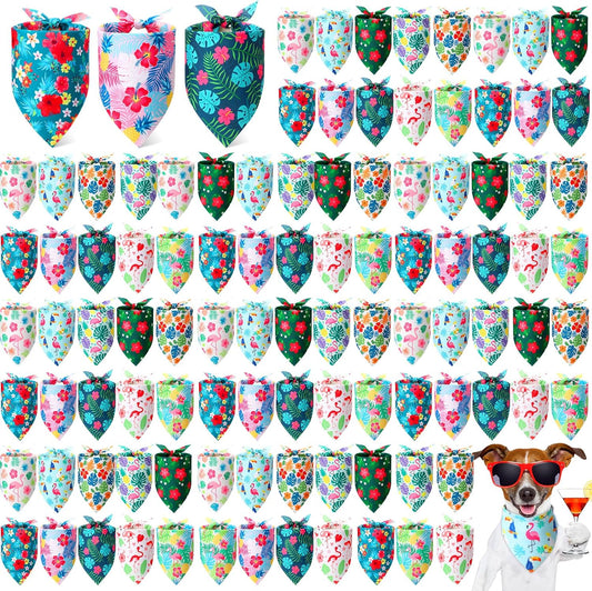 Shyyween100 Pieces Hawaii Dog Bandanas Bulk Summer Bandanas for Dogs Soft Bibs Adjustable Triangle Scarf for Small Medium Large Pets Summer Costume