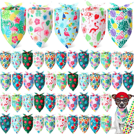 Weewooday 50 Pcs Hawaiian Dog Bandanas Bulk for Dogs Soft Bibs Adjustable Triangle Pet Bandana for Small Medium Large Costume(Hawaii Pattern, 25.6 x 17.7 x 17.7 Inch)