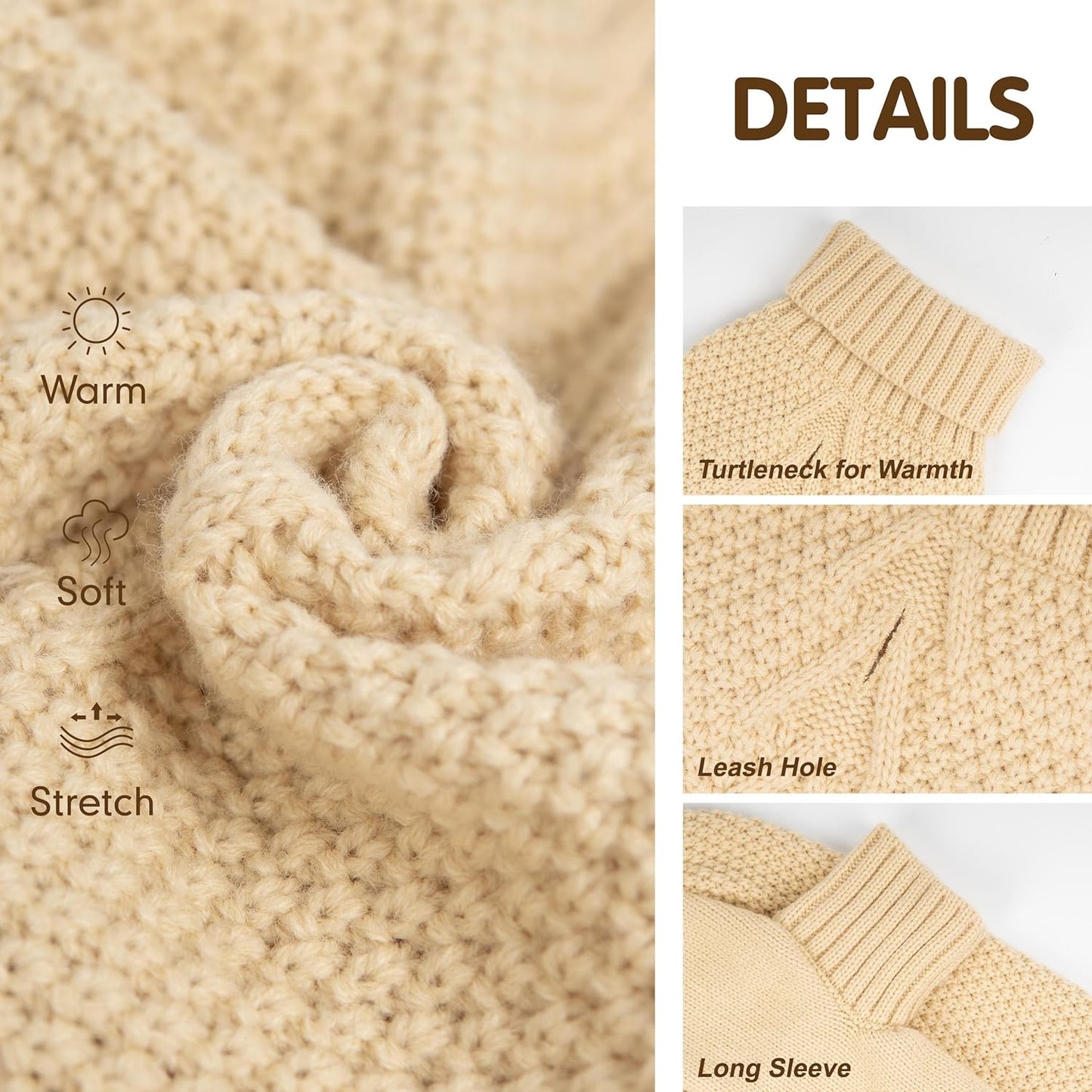 cyeollo Small Dog Sweater with Leash Hole Turtleneck Knitted Sweaters Winter Dog Clothes Sweaters for Small Dogs S