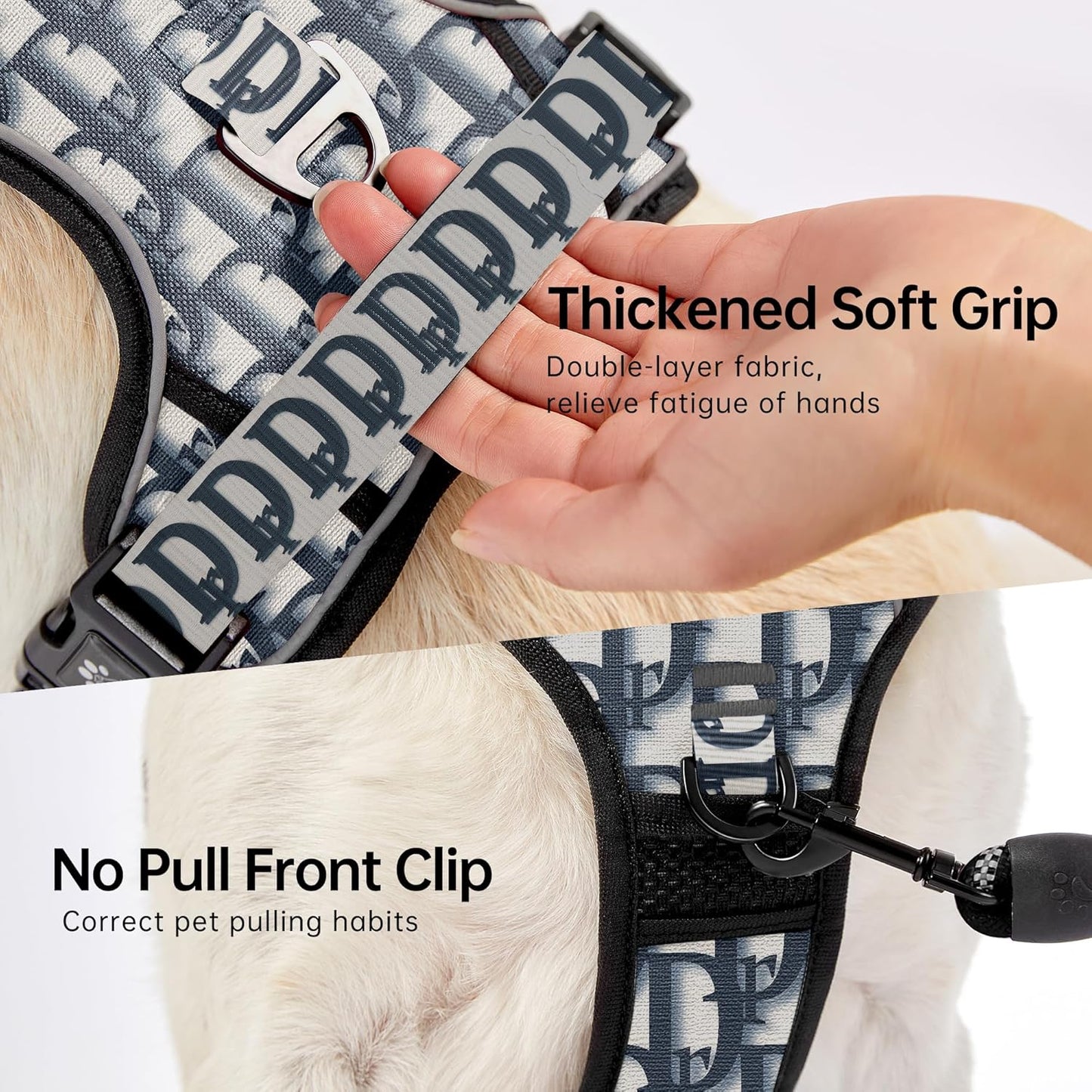 NESTROAD No Pull Dog Harness,Adjustable Oxford Dog Vest Harness with Leash,Reflective No-Choke Pet Harness with Easy Control Soft Handle for Large Dogs(Large,Vintage Blue)