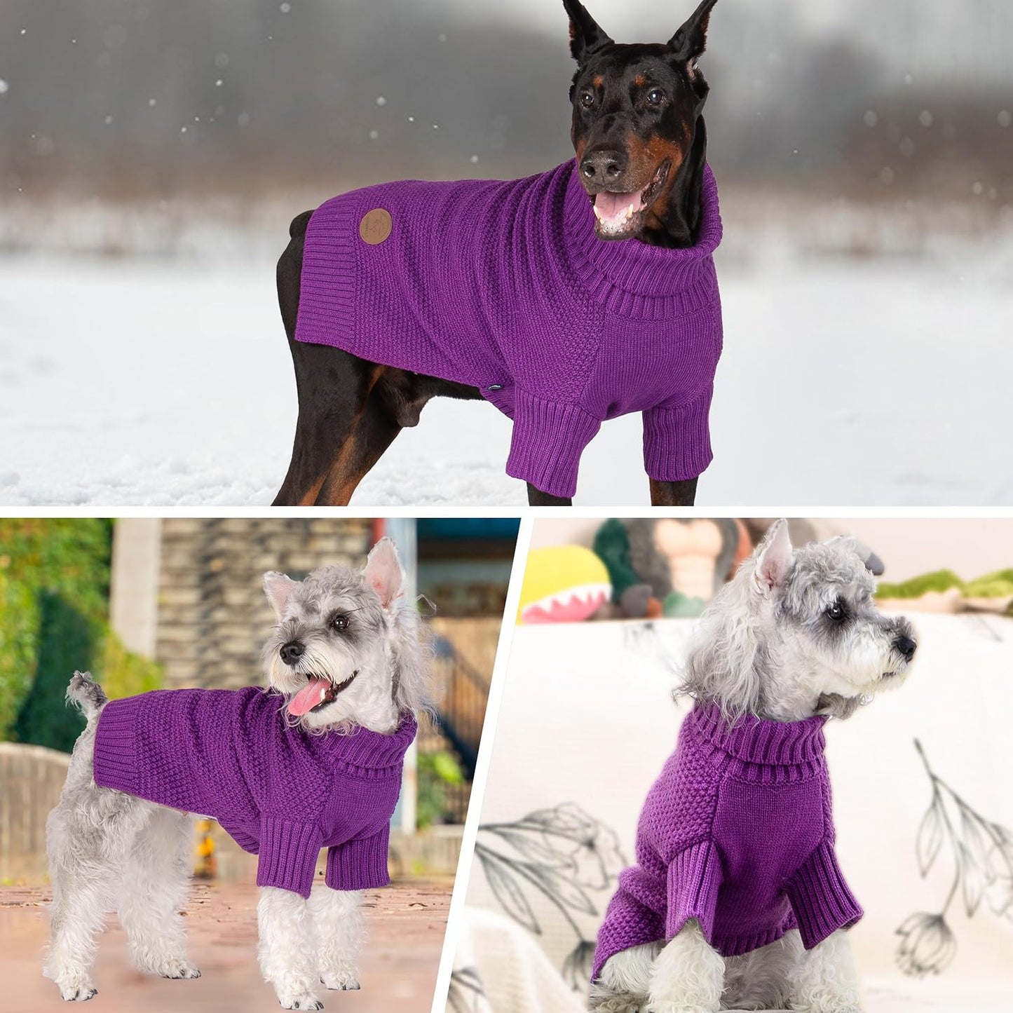 cyeollo Dog Sweater Pullover Turtleneck for Large Dogs, Classic Knitwear Fall Winter Cold Weather Dog Clothes Warm Pet Apparel Large Big Dogs Sweaters, Purple 3XL