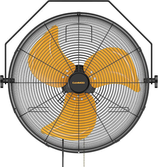18 Inch Wall Mount Fan, Extended 6.6ft Power Cord, 360° Tilt Adjustment, 3-Speed, IP44 Industrial Commercial Wall Mounted Fan for Greenhouse, Garage, Workshop, Covered Patio, 1 Pack