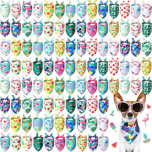 Chunful 100 Pieces Dog Bandanas Bulk Summer Pet Bandanas Pack Triangle Scarf Bib Kerchief Set for Small Large Dog Costume Accessories Decoration(19.7 x 13.8 x 13.8,Fruit)