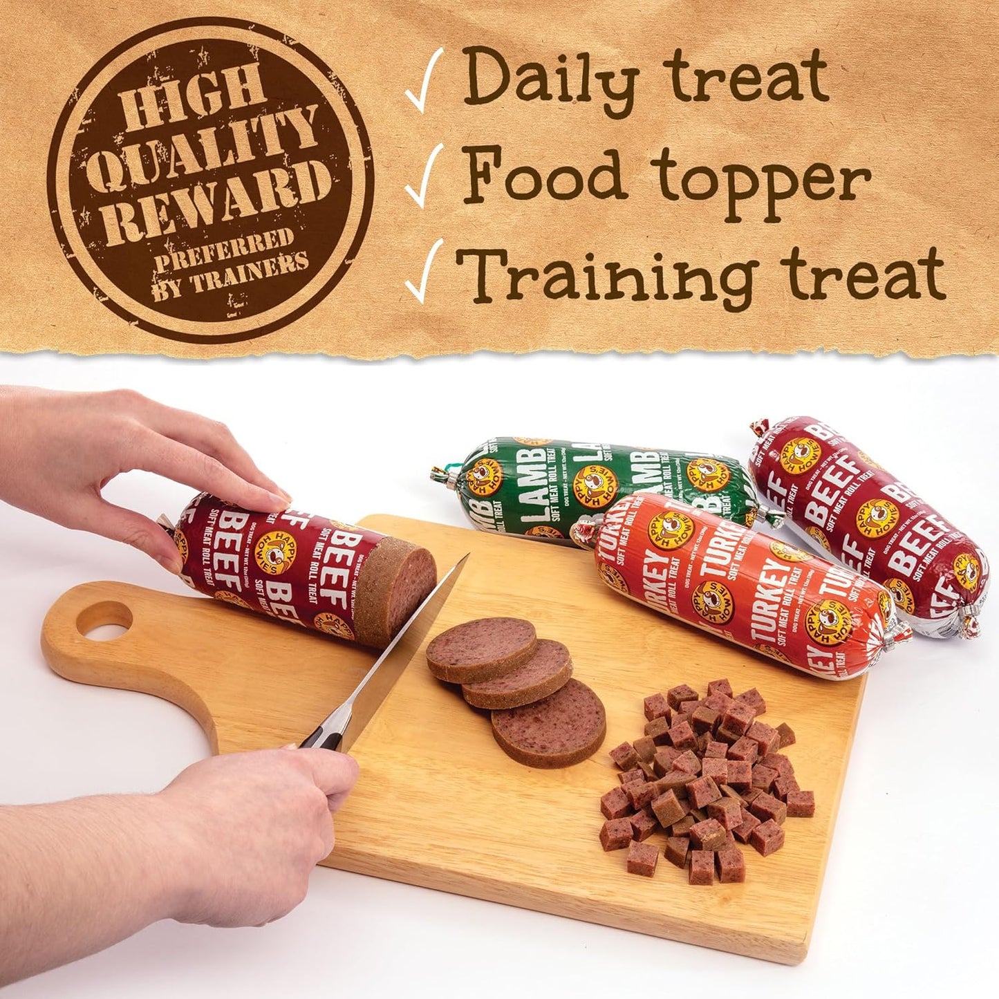 Happy Howie's Soft Meat Roll Treat - Soft Dog Food Rolls, Natural Ingredients, for All Dogs, Made in USA - Beef, Lamb, Turkey, 7 Oz (Pack of 6)