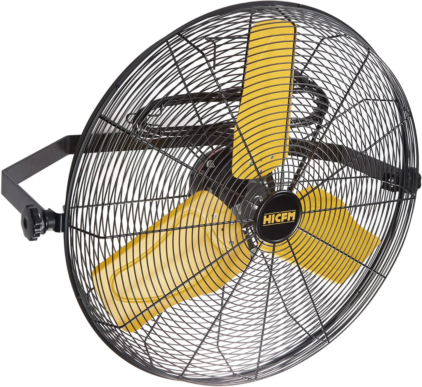 HiCFM 9100 CFM 24 inch Heavy Duty Industrial Wall Mounted Fan with TEAO Enclosure Motor, Permanent Lubricated Ball Bearing, 9 FT Cord, 180Degree Tilting, Safety Yellow Blade Wall Fan - UL Listed