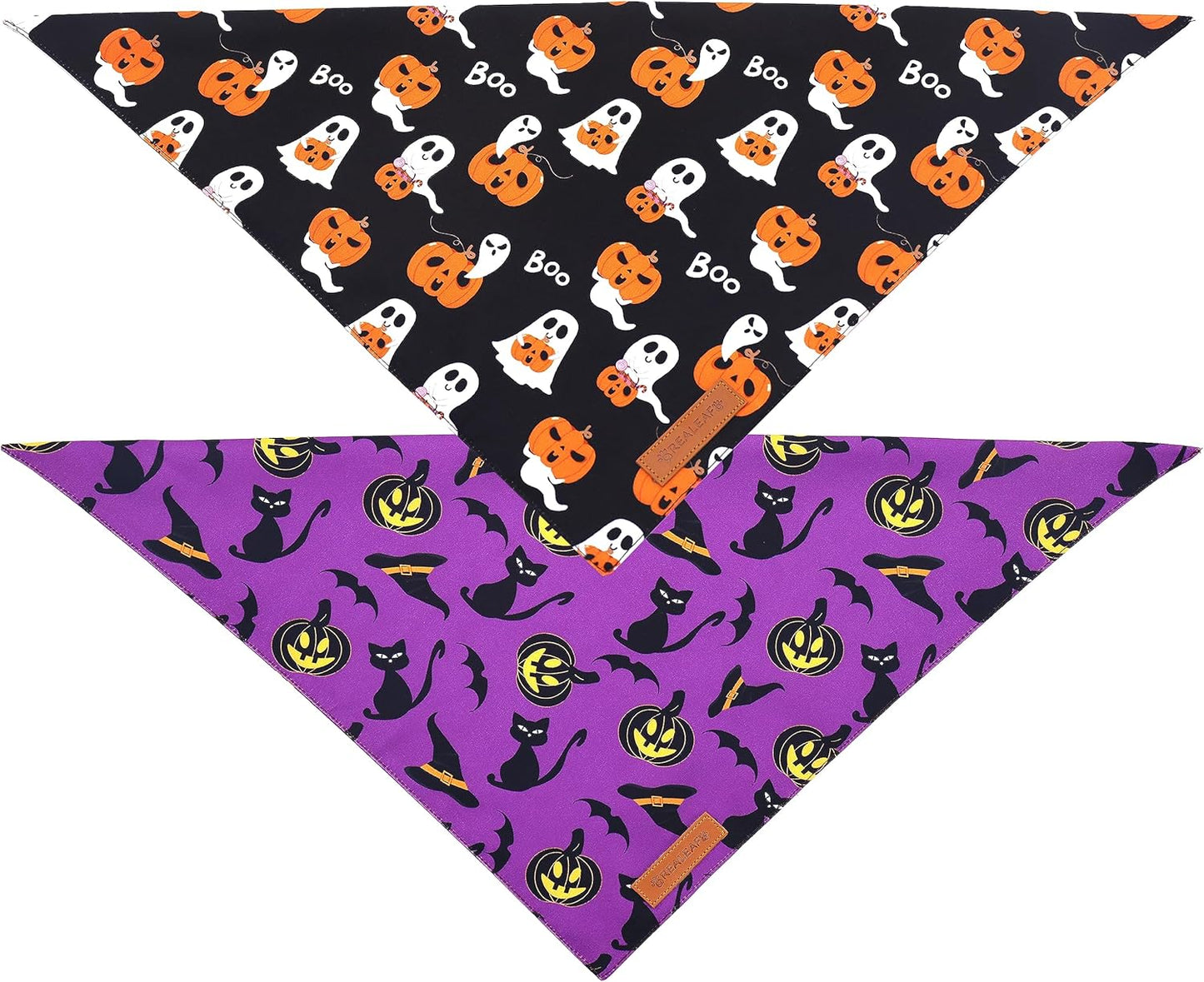 Realeaf Halloween Dog Bandanas 2 Pack, Reversible Orange Pumpkin Pet Scarf for Boy and Girl, Premium Durable Fabric, Holiday Bandana for Small Medium Large and Extra Large Dogs (X-Large)