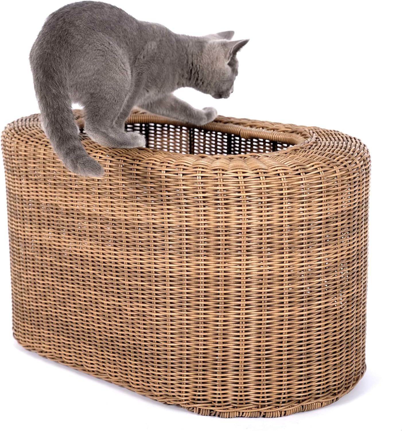 Fun Stackable Wicker Cat Hideaway House - Interactive Play Rattan Cat House for Indoor Cats Kitty, Pet Friendly Top/Side House Entry, Cat Bed Enclosed