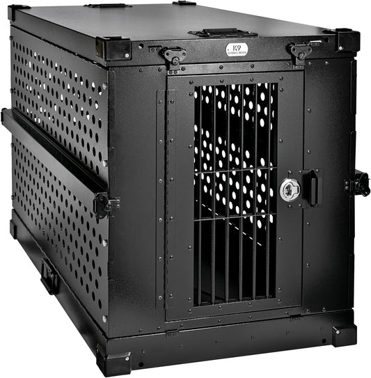 Heavy Duty Fully Collapsible Powder-Coated Aluminum Dog Crate - Large (Black)
