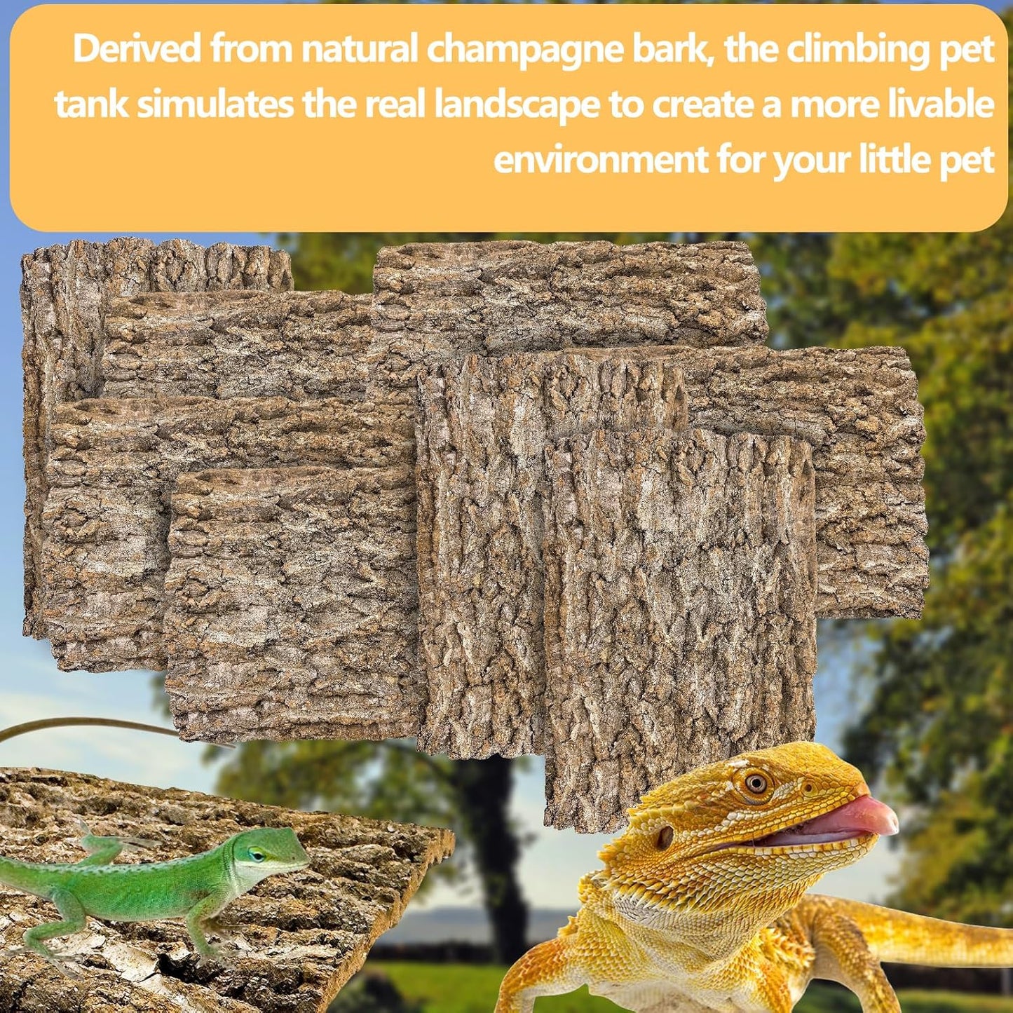 8PCS Cork Terrarium Background 15.7x11.8in Natural Large Cork Bark Backdrop Reptile Climbing Mat Tank Habitat Decor for Spider Lizard Chamelon Turtle Beared Dragon