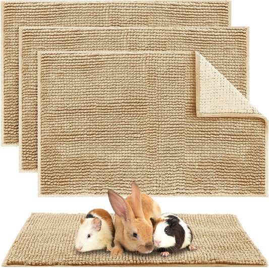 Amylove 4 Pcs Guinea Pig Cage Liner Guinea Pig Bedding Washable Fleece Pee Pads Reusable Small Animals Training Mat Small Animal Sleeping Bed for Bunny Hamster (Beige,16 x 24 Inch)