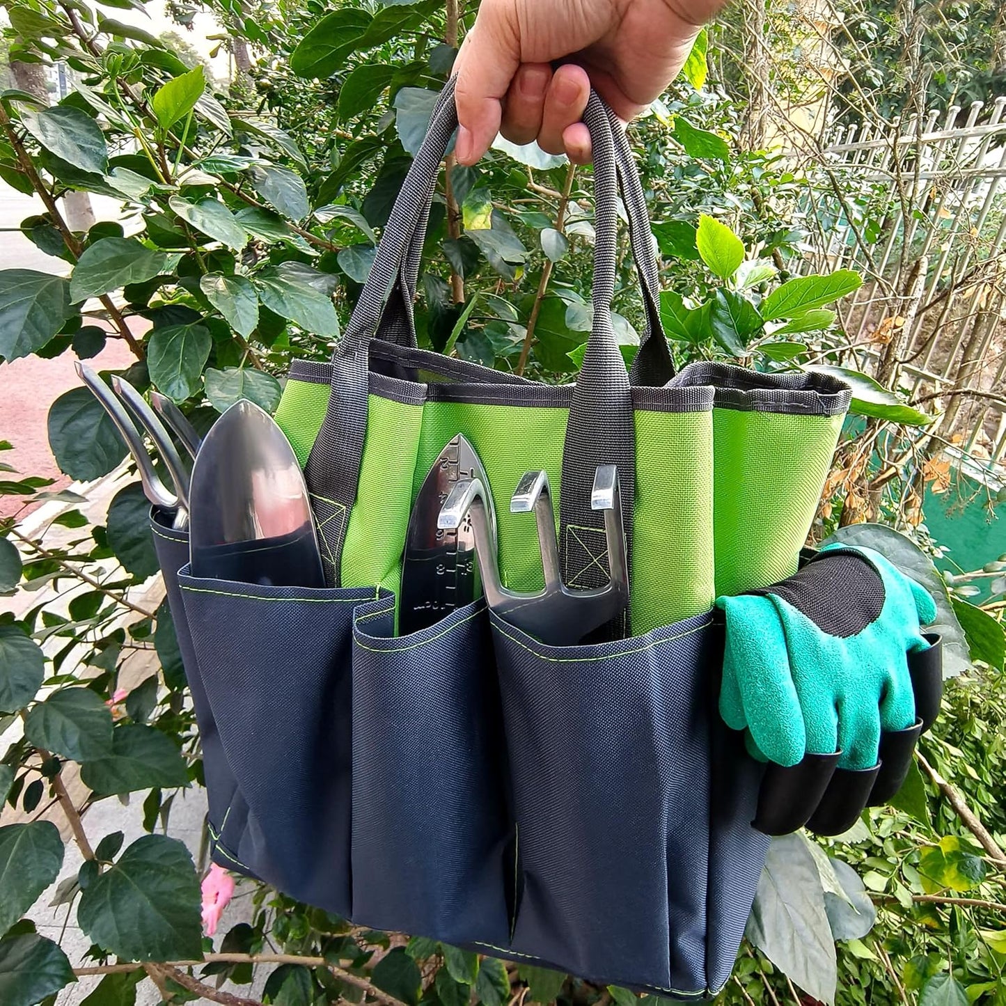 Gardening Tools – 42 Piece Premium Gardening Tool Set,Heavy Duty Hand Tools with Fashion Garden Tools Organizer Handbag,Rust-Proof Gardening Tool Kit, Ideal Gardening Gifts for All (Green/Grey)